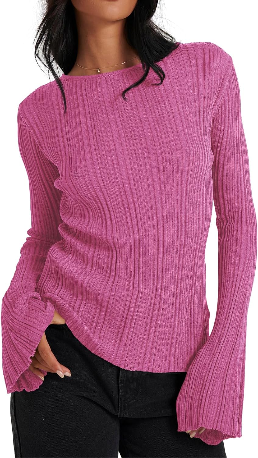 Womens Bell Long Sleeve Knit Tops Lightweight Pullover Sweaters