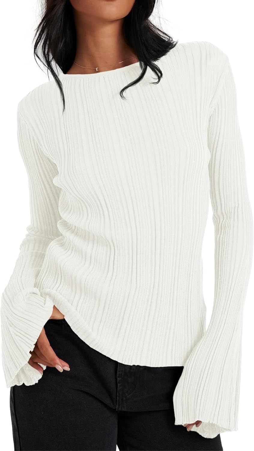 Womens Bell Long Sleeve Knit Tops Lightweight Pullover Sweaters