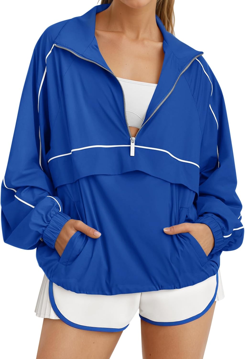 Women Quarter Zip Lightweight Pullover Windbreaker Jacket Oversized Sweatshirt