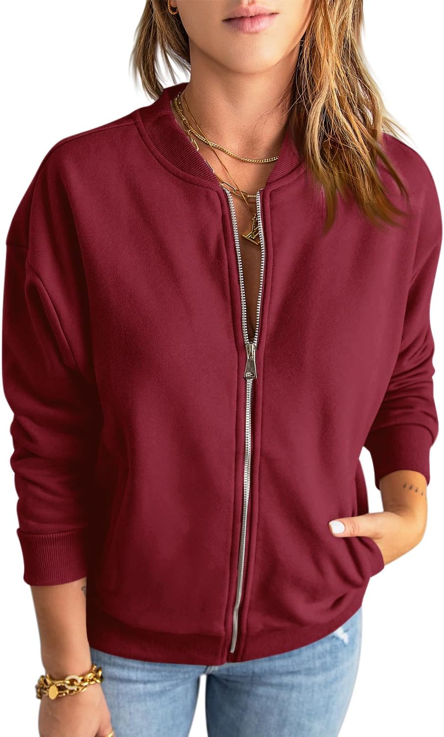 Womens Zip Up Sweatshirts Jackets Long Sleeve Casual Loose Outwear with Pockets