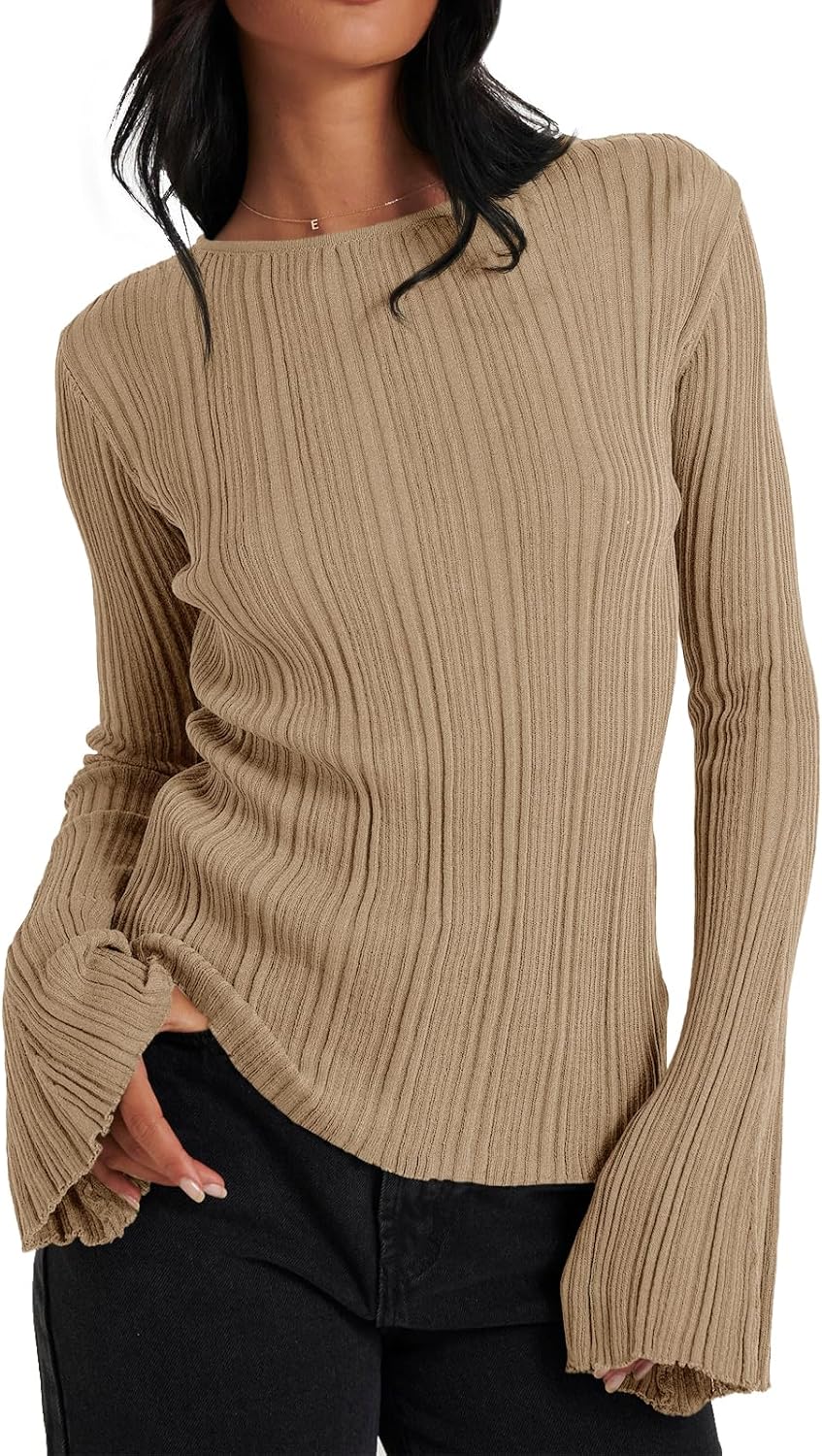 Womens Bell Long Sleeve Knit Tops Lightweight Pullover Sweaters