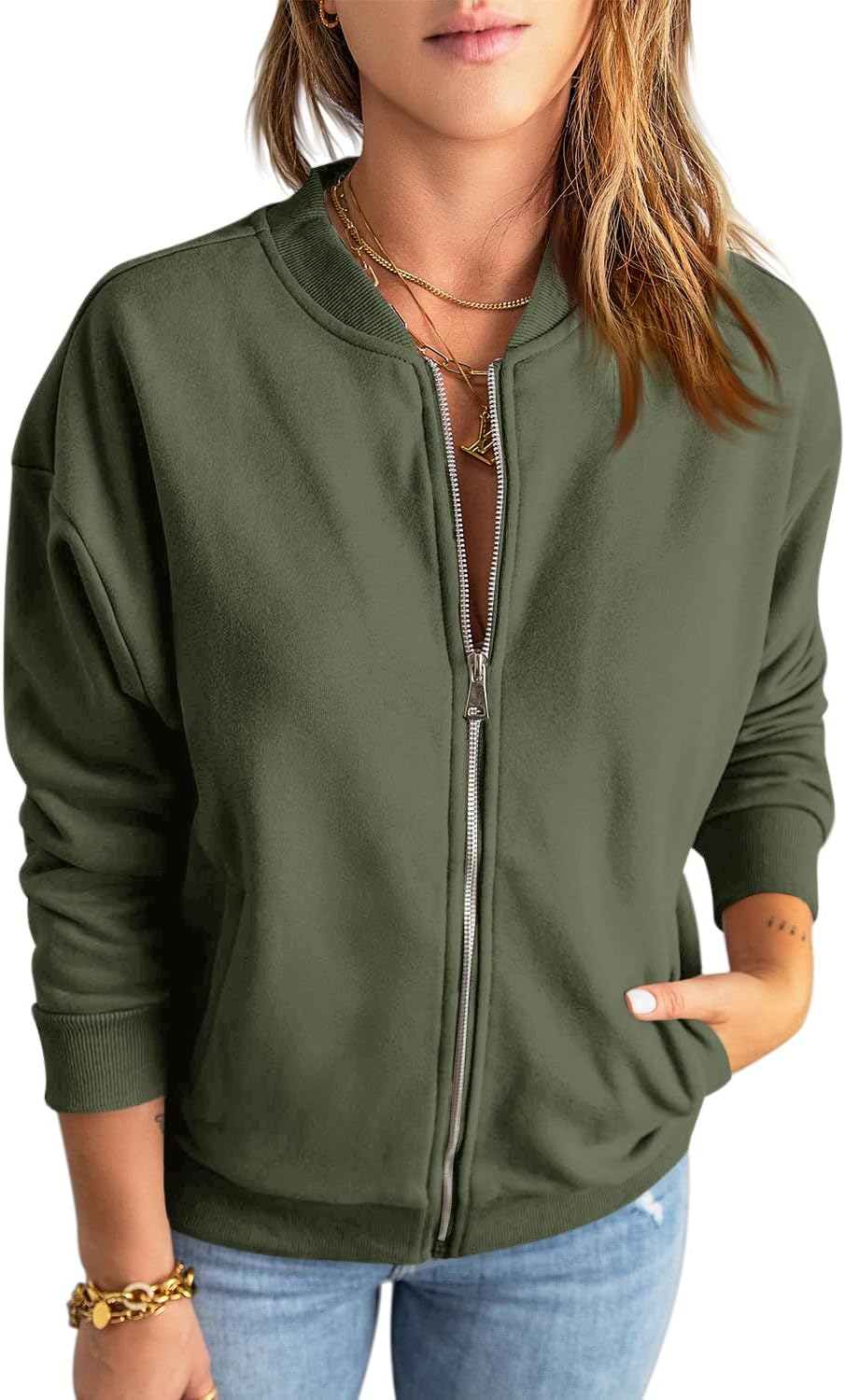 Womens Zip Up Sweatshirts Jackets Long Sleeve Casual Loose Outwear with Pockets