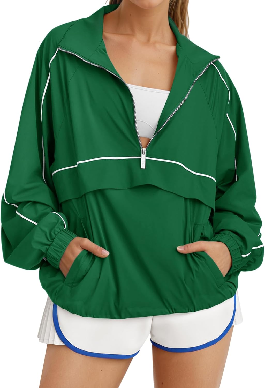 Women Quarter Zip Lightweight Pullover Windbreaker Jacket Oversized Sweatshirt