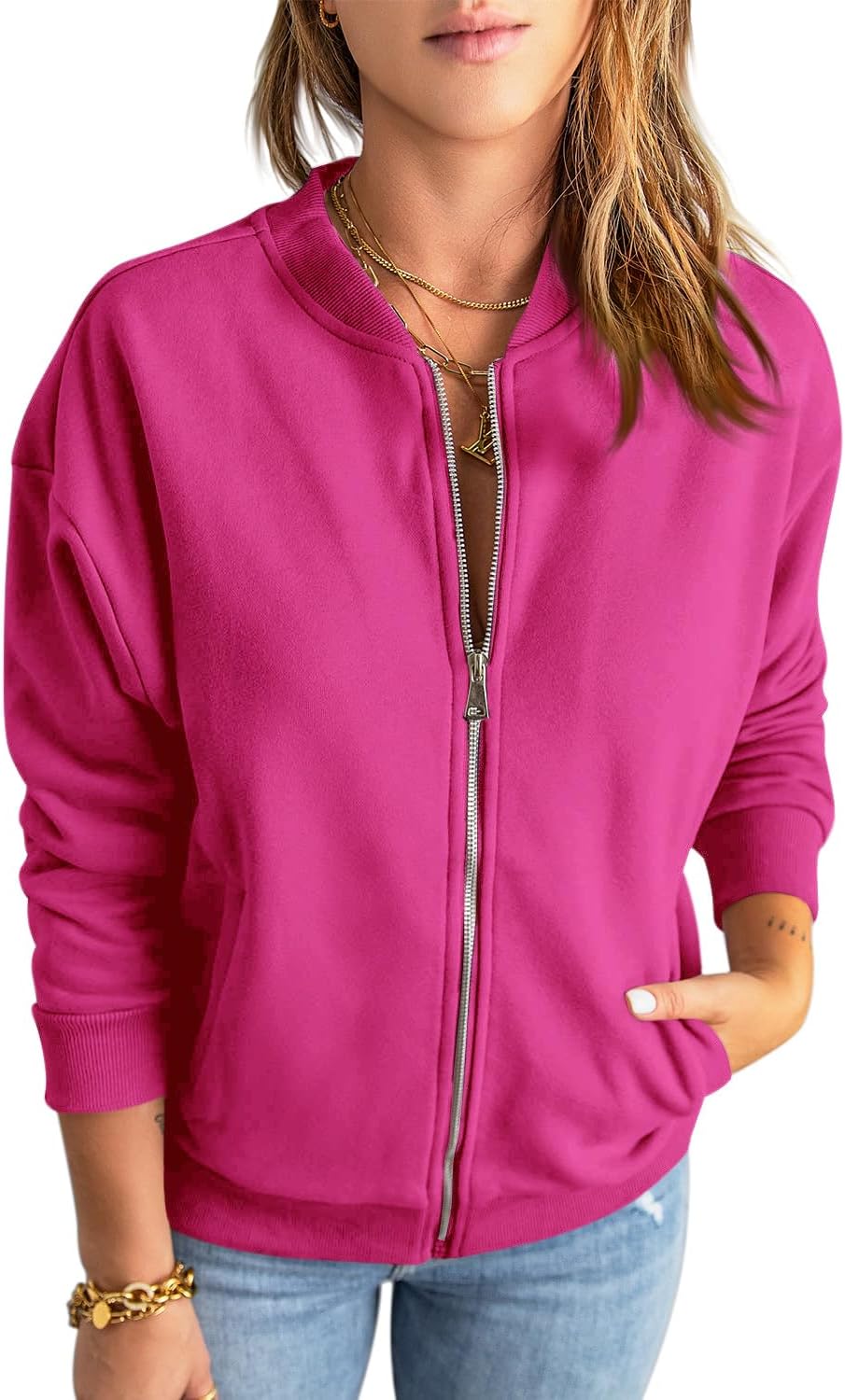 Womens Zip Up Sweatshirts Jackets Long Sleeve Casual Loose Outwear with Pockets