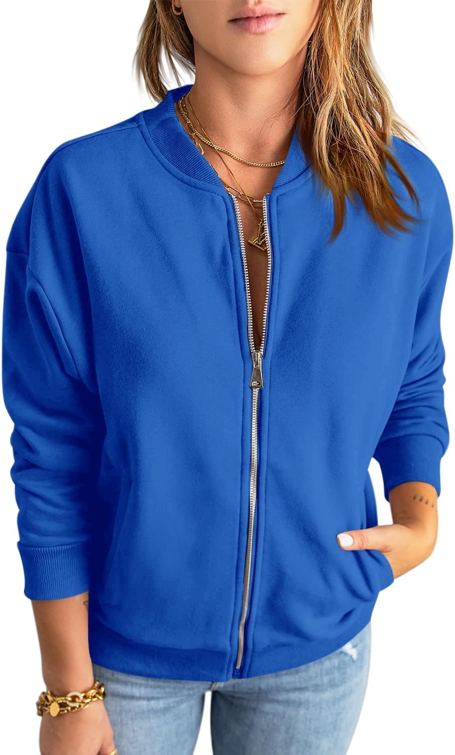 Womens Zip Up Sweatshirts Jackets Long Sleeve Casual Loose Outwear with Pockets