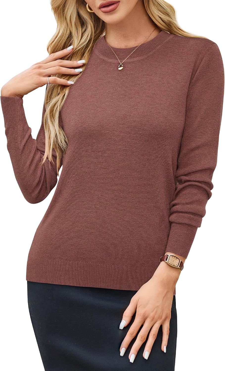 Women's Wool Blend Classic Crew Neck Casual Sweaters