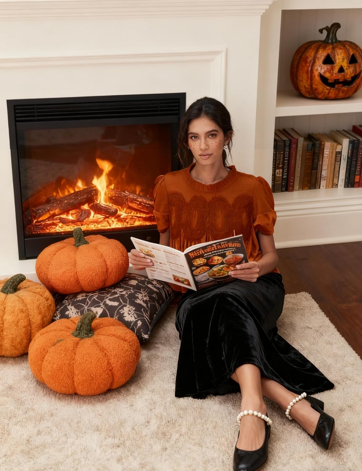 Women's Velvet Lace Blouse Casual Round Neck Short Sleeve Flared Swing Top