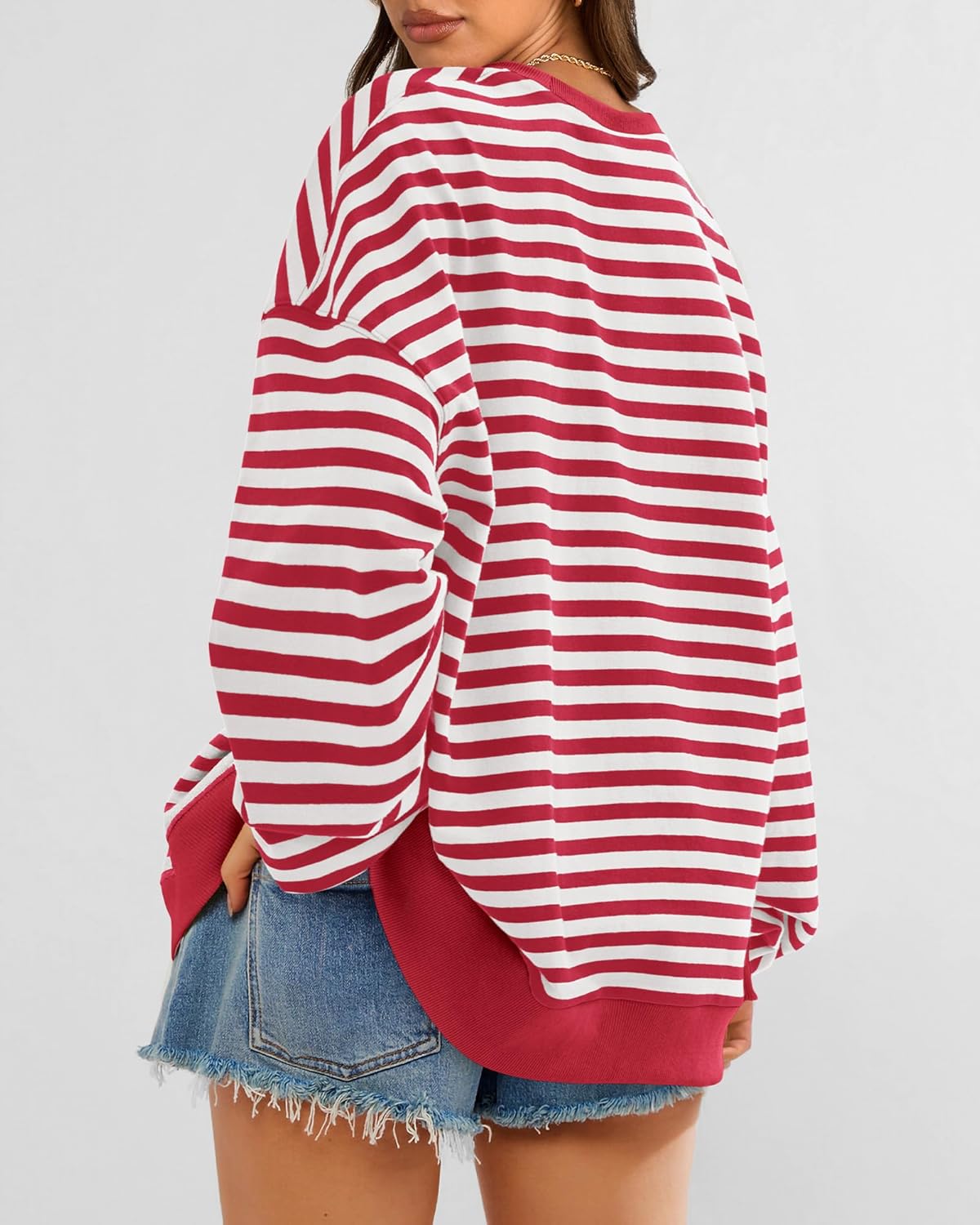 Womens Oversized Striped Sweatshirt Crewneck Long Sleeve Pullover Top