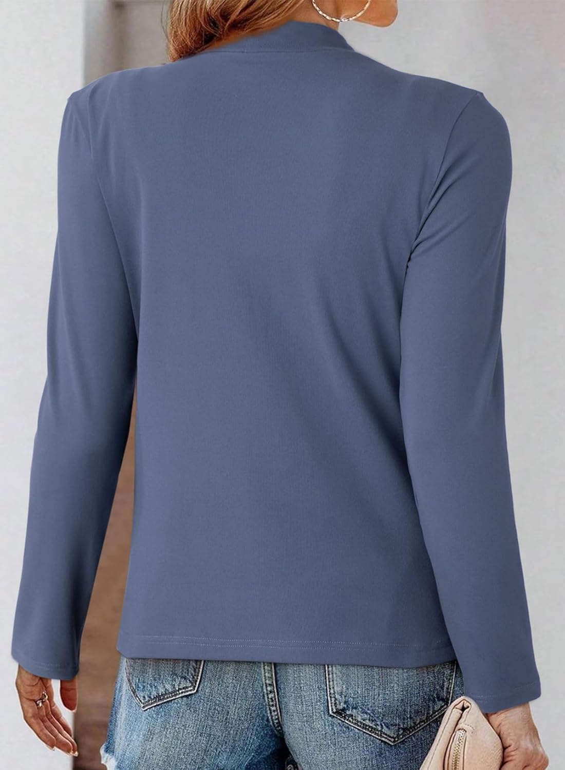 Womens Soft Stretch Tops Long Sleeve Mock Neck Twist Knot Tees