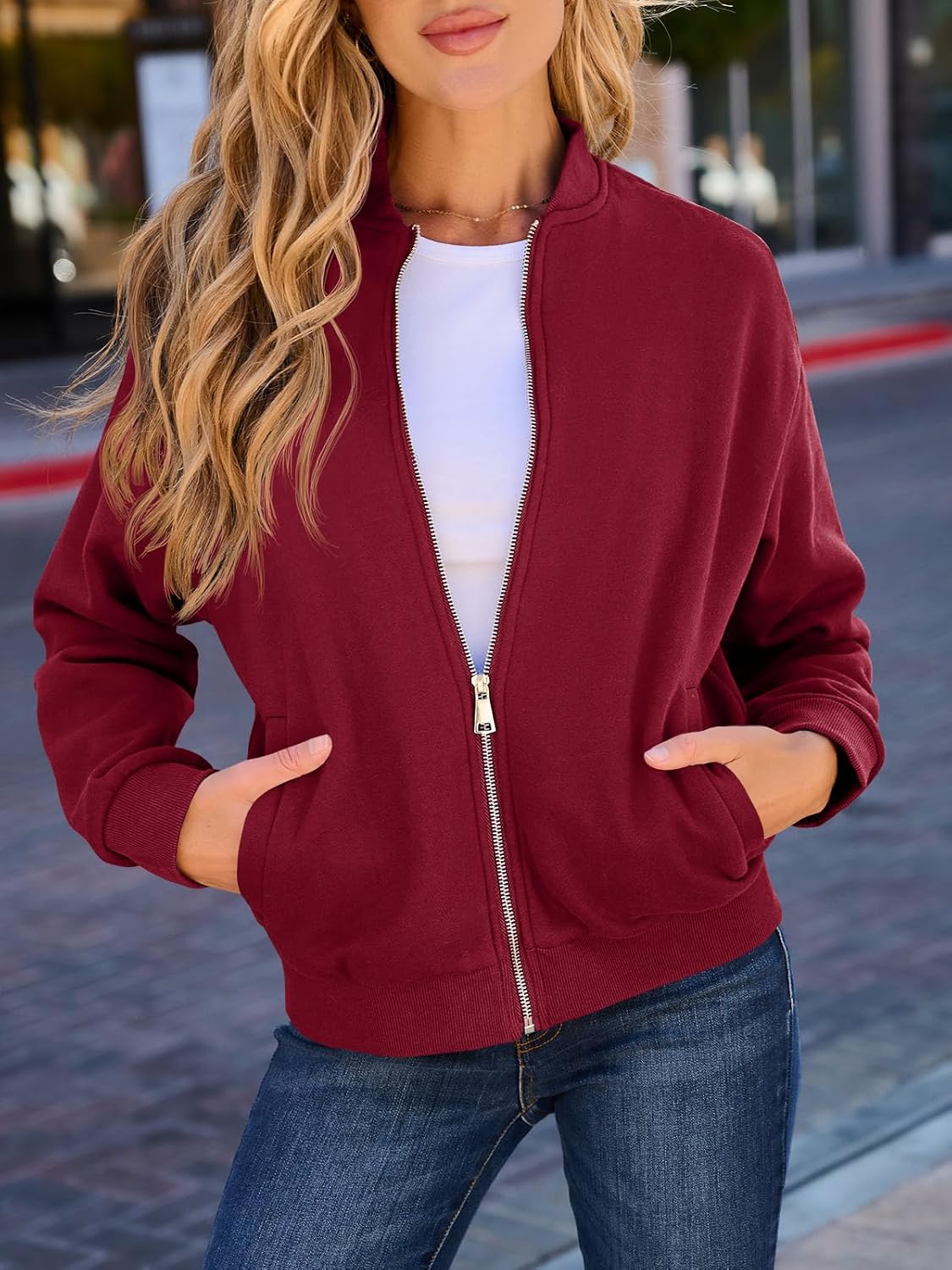 Womens Zip Up Sweatshirts Jackets Long Sleeve Casual Loose Outwear with Pockets