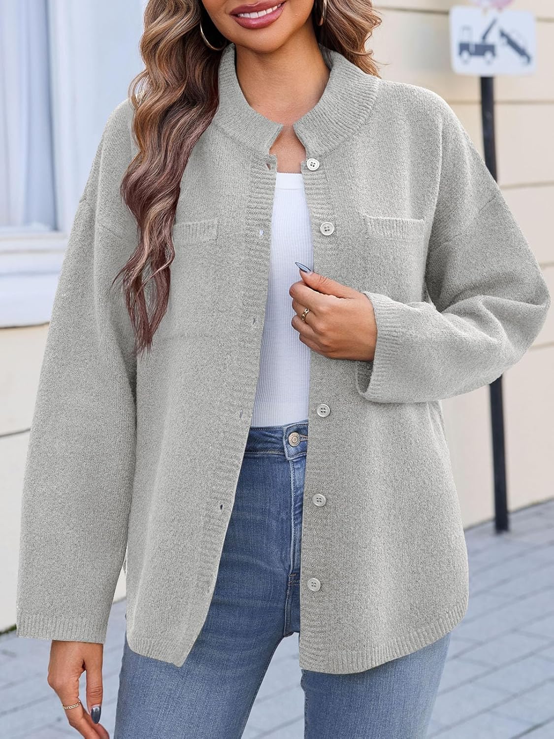 Womens Oversized Button Down Fall Sweater Jackets Casual Long Sleeve Knit Shirts