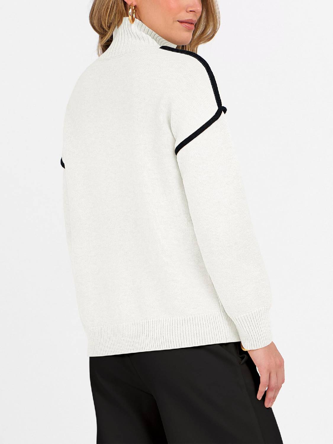 Womens Quarter Zip V Neck Shirts Collared Tops Knit Pullover Sweatshirts