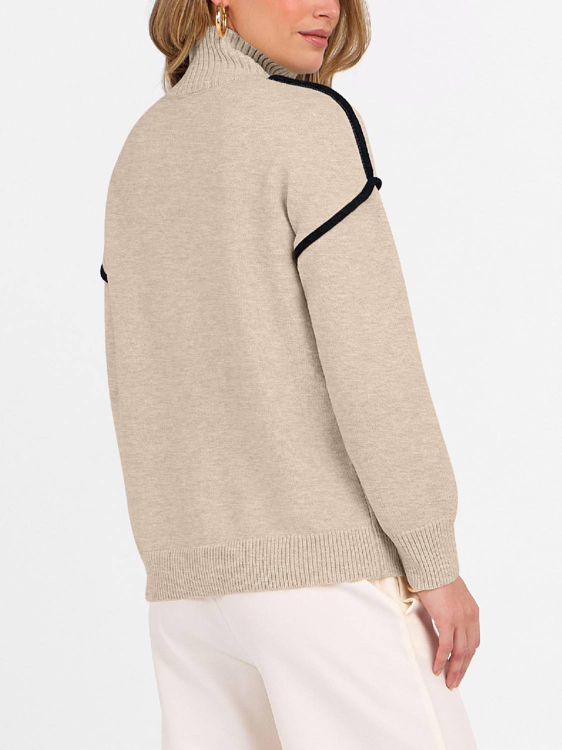 Womens Quarter Zip V Neck Shirts Collared Tops Knit Pullover Sweatshirts