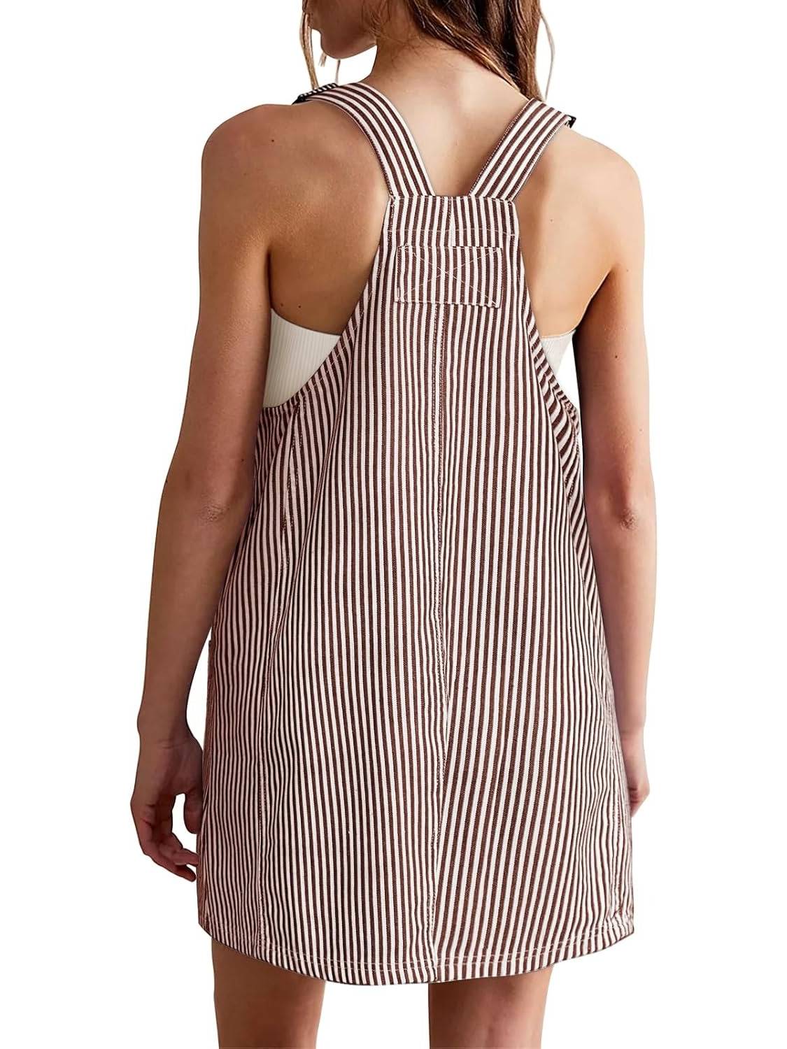 Womens Adjustable Straps Casual Denim Dress Summer Striped Overalls Romper