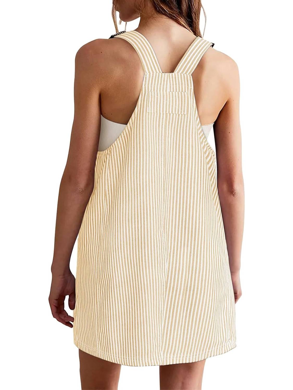 Womens Adjustable Straps Casual Denim Dress Summer Striped Overalls Romper