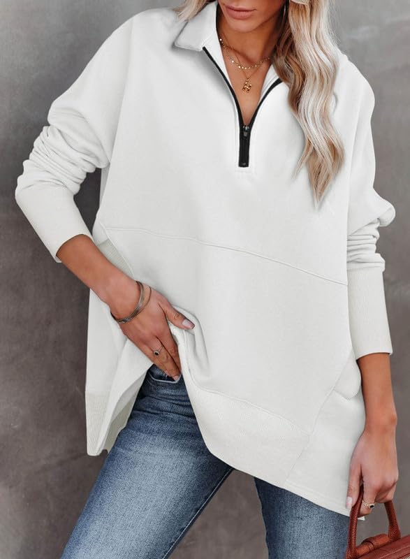 Women's Casual Oversized Half Zip Sweatshirts Long Sleeve Solid Color Pullover Jackets with Pockets(Buy 2 Free Shipping)
