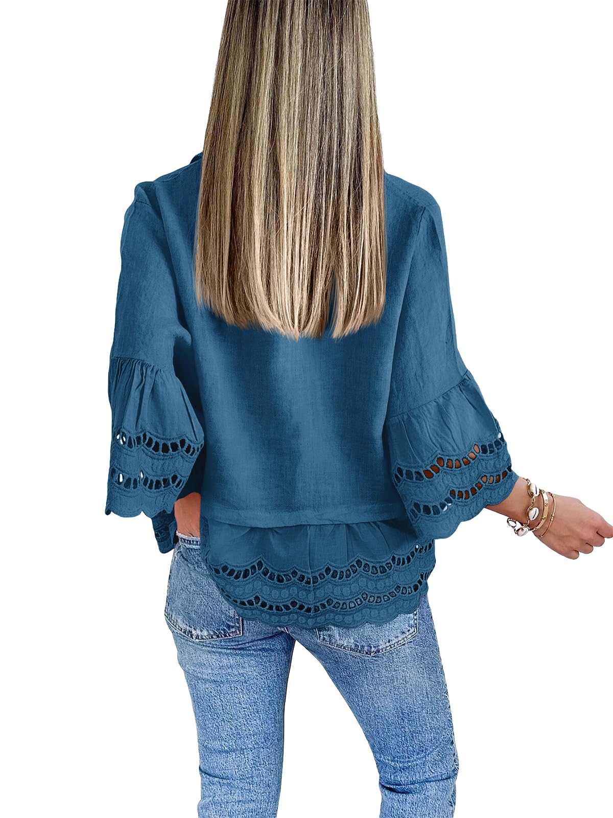 2024 Chic Ruffle Hem Blouse with Hollow Out Design(Buy 2 Free Shipping）