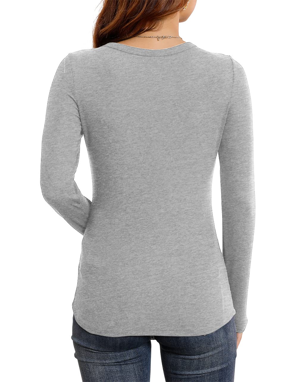 Womens Fall Long Sleeve Stretch Slim Round Neck Ribbed Basic Shirts