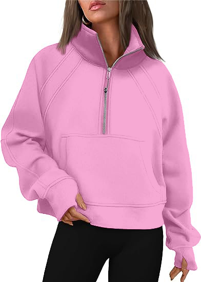 Womens Sweatshirts Half Zip Pullover Fleece Quarter Zipper Hoodies Thumb Hole