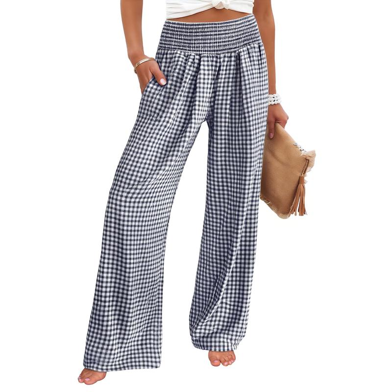 Womens Gingham Palazzo High Waisted Pants