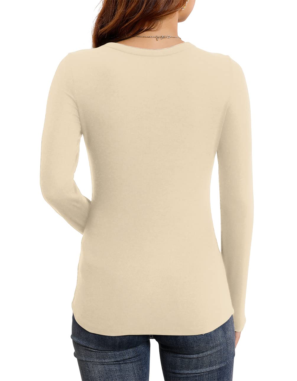 Womens Fall Long Sleeve Stretch Slim Round Neck Ribbed Basic Shirts