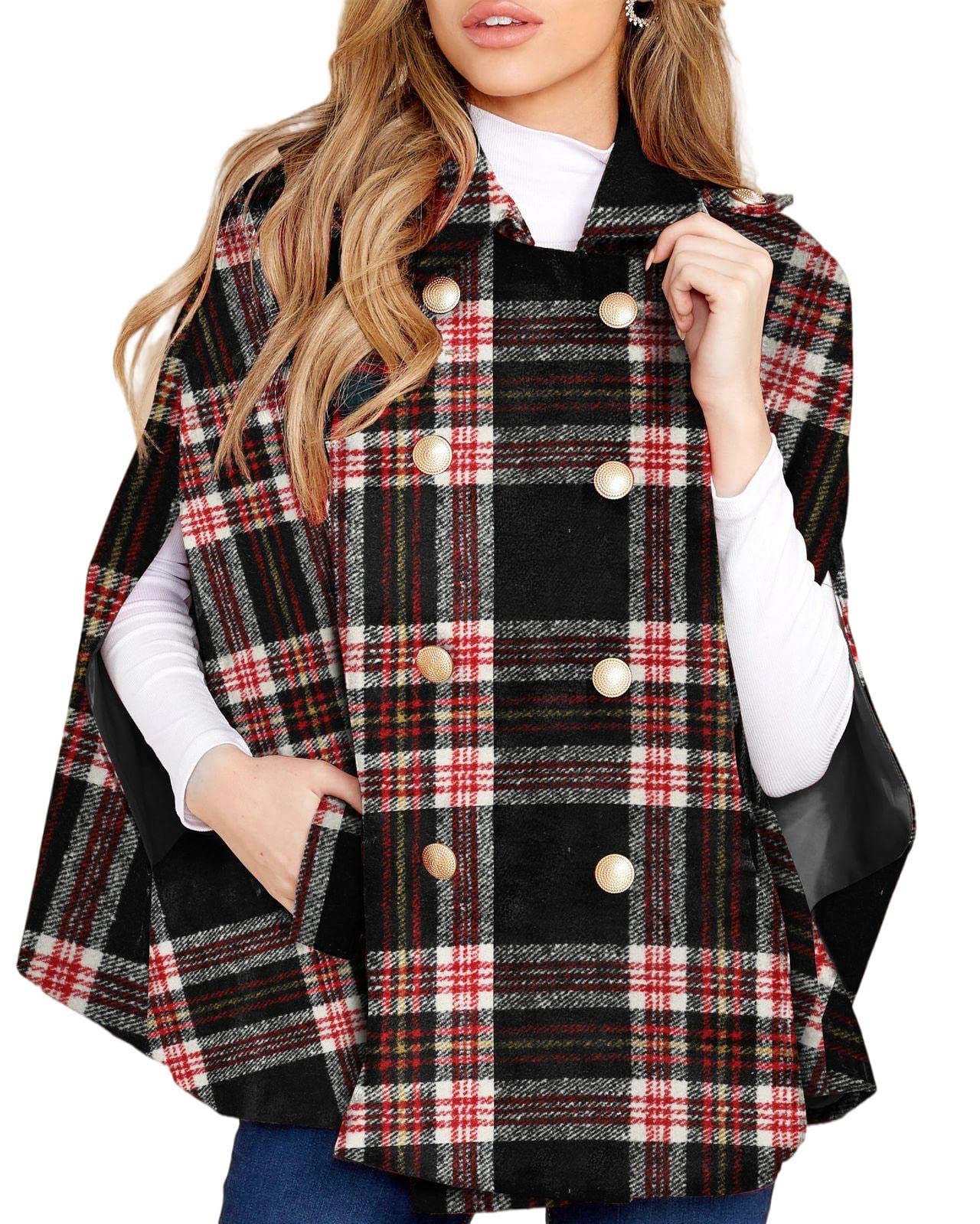 Women's Plaid Double Breasted Winter Cape Coats