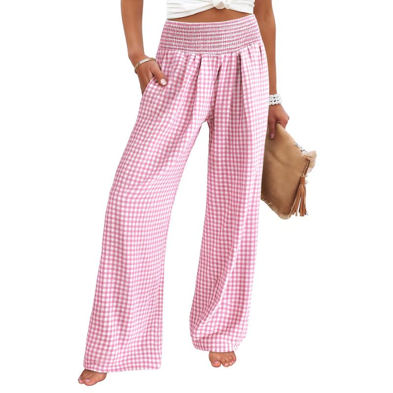 Womens Gingham Palazzo High Waisted Pants