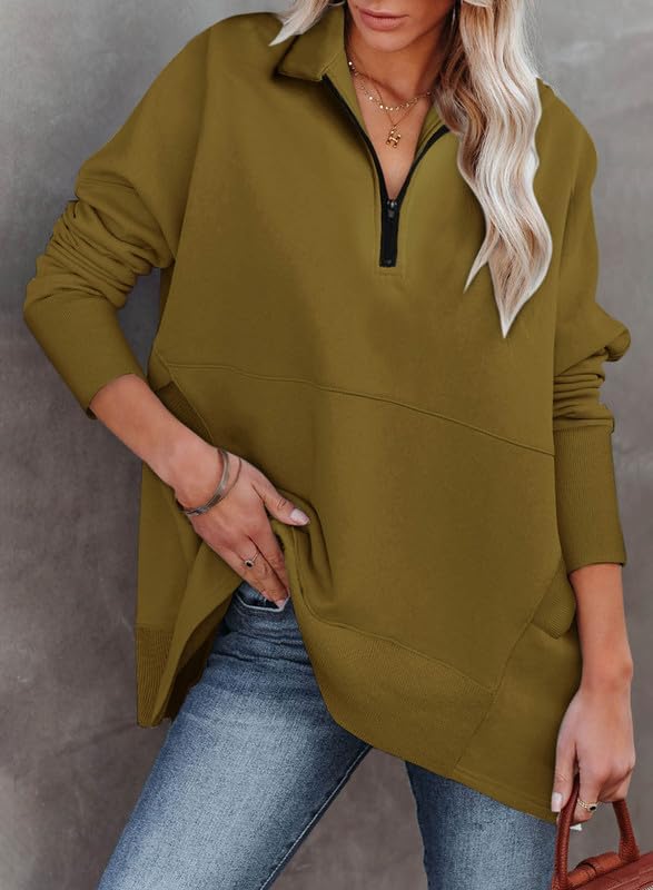 Women's Casual Oversized Half Zip Sweatshirts Long Sleeve Solid Color Pullover Jackets with Pockets(Buy 2 Free Shipping)