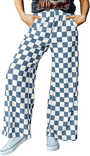 Women's Cute Casual Plaid Pants Loose Wide Leg Pants with Pockets(BUY 2 FREE SHIPPING)