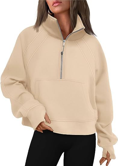 Womens Sweatshirts Half Zip Pullover Fleece Quarter Zipper Hoodies Thumb Hole