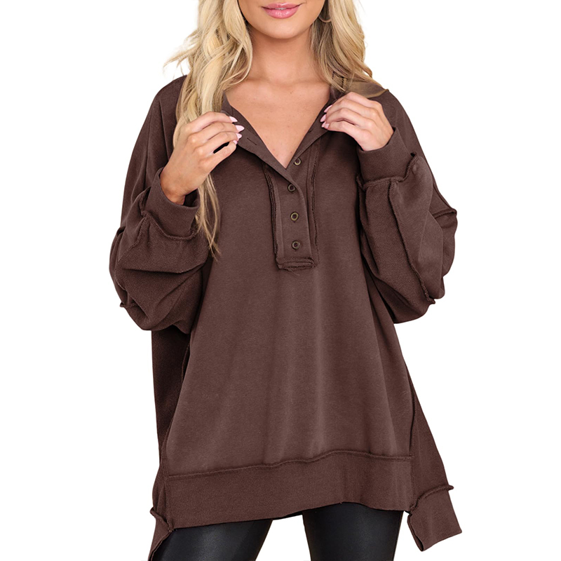 Oversized Henley Casual Buttoned Sweatshirt (Buy 2 Free Shipping)