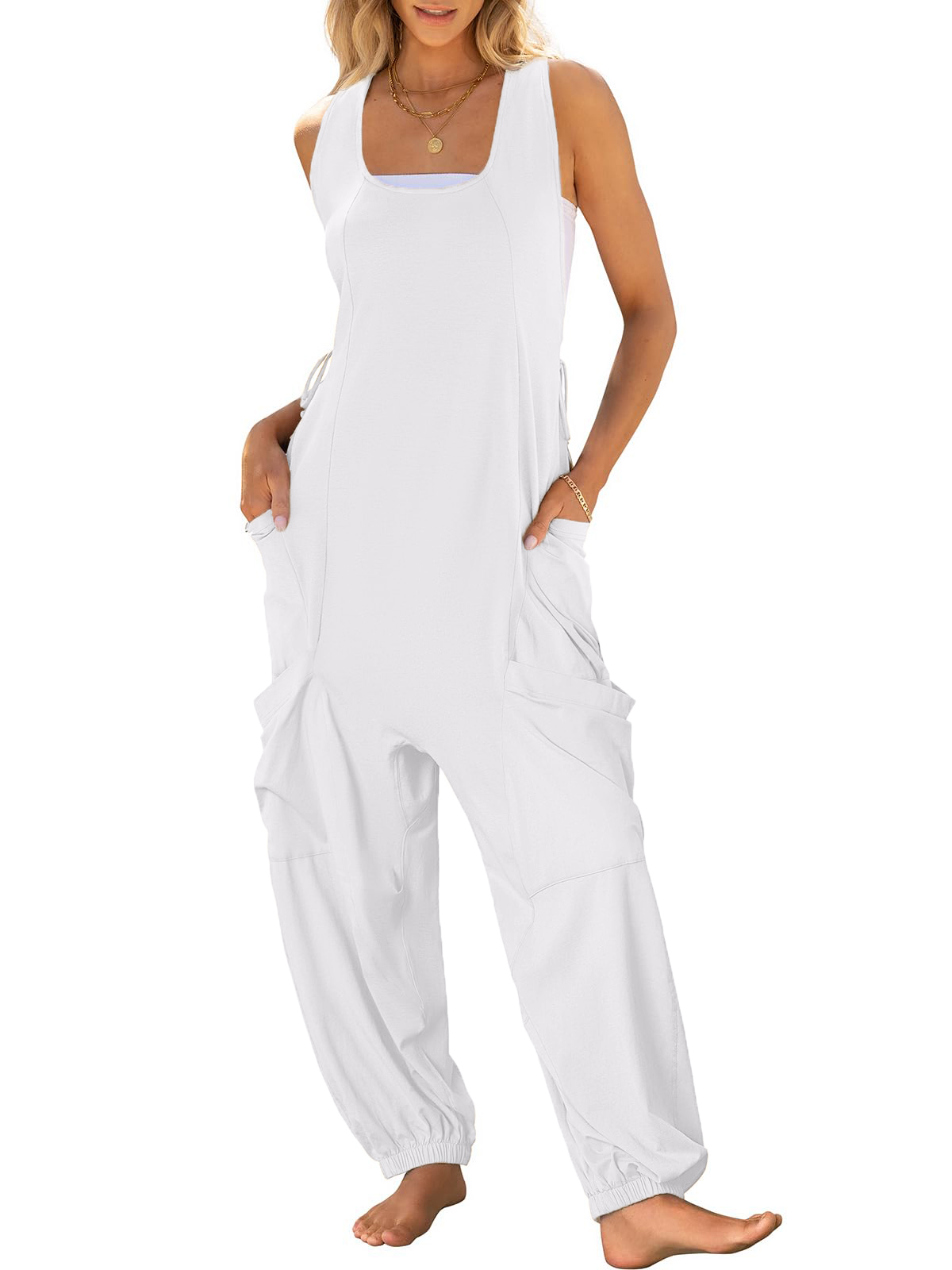 Women's Casual Drawstring Sleeveless Loose Jumpsuit with Pockets(BUY 2 FREE SHIPPING)