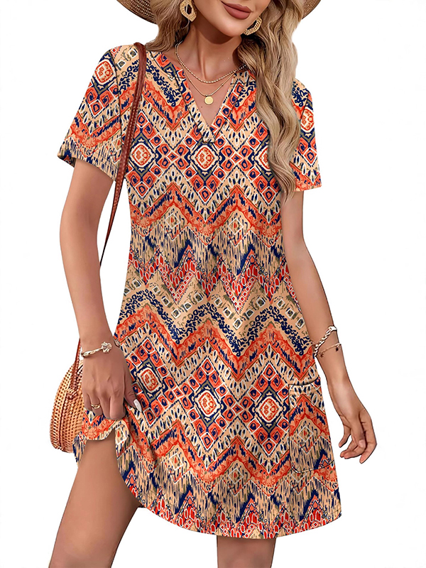 Women Casual V Neck Hawaiian Midi Dress With Pockets(BUY 2 FREE SHIPPING)