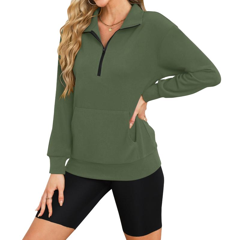 Women's Half Zip Long sleeve Oversized Sweatshirt with Kangaroo Pocket