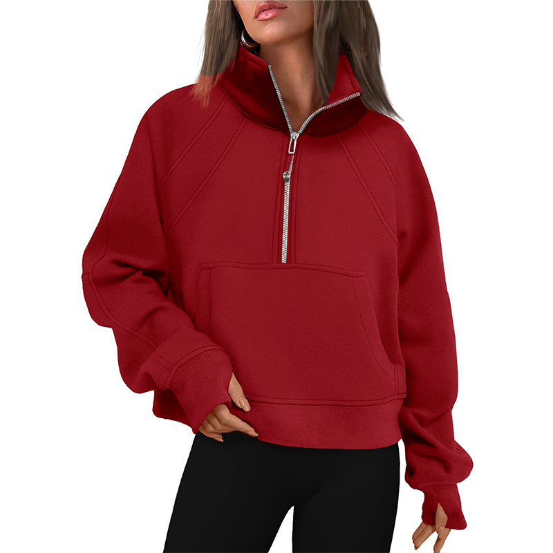 Womens Sweatshirts Half Zip Pullover Fleece Quarter Zipper Hoodies Thumb Hole