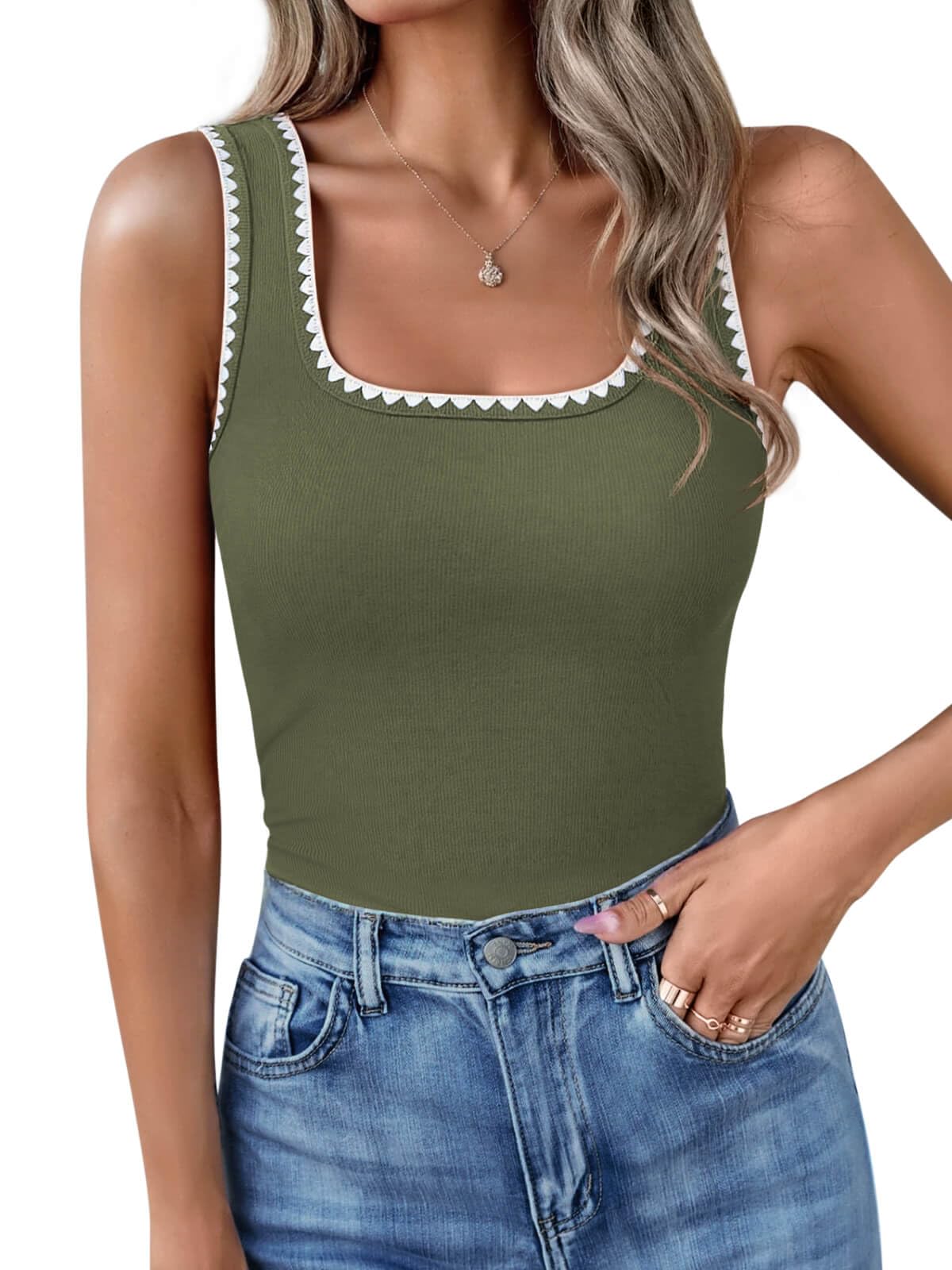 Women’s Square Neck Color Block Ribbed Tank Tops(BUY 3 FREE SHIPPING!!!)