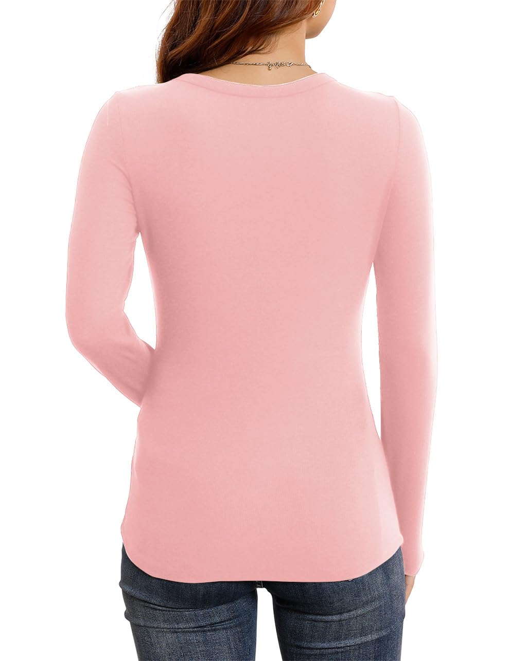 Womens Fall Long Sleeve Stretch Slim Round Neck Ribbed Basic Shirts