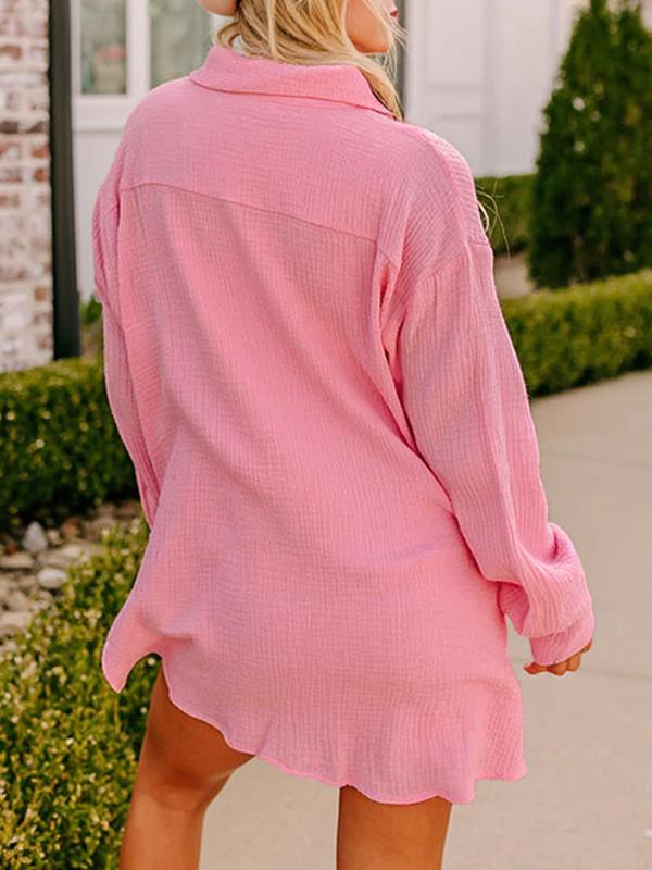 Women's Oversized Long Sleeve Gauze Shirt & Shorts Set 