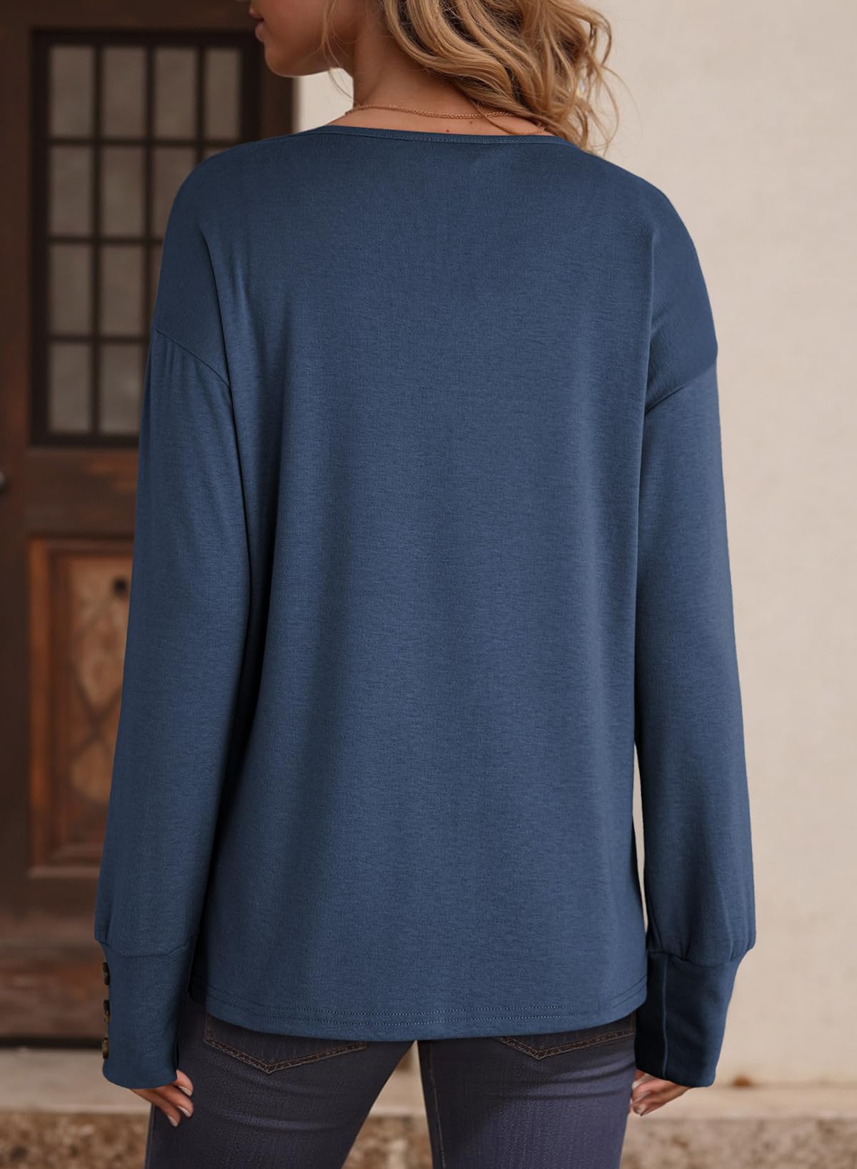 Women's Casual Long Sleeve V Neck Pullover Shirts