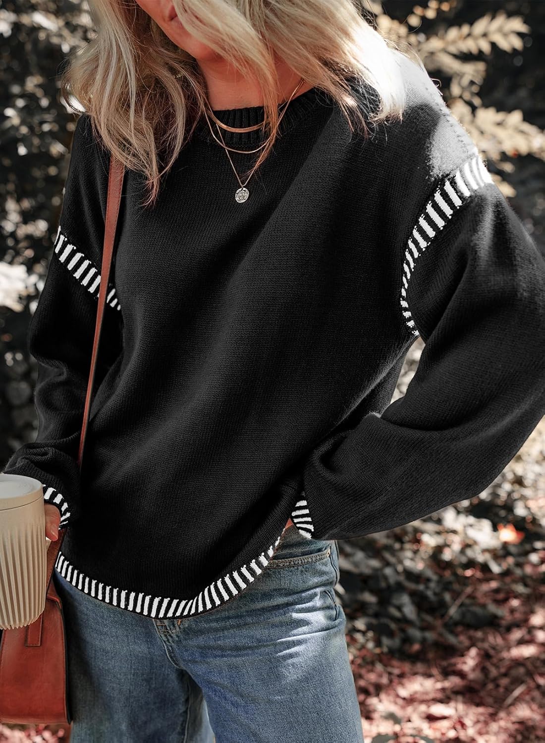Cozy Contrast Trim Crewneck Sweater (Final Days: Big Savings!!!)