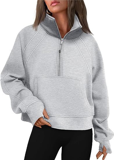 Womens Sweatshirts Half Zip Pullover Fleece Quarter Zipper Hoodies Thumb Hole