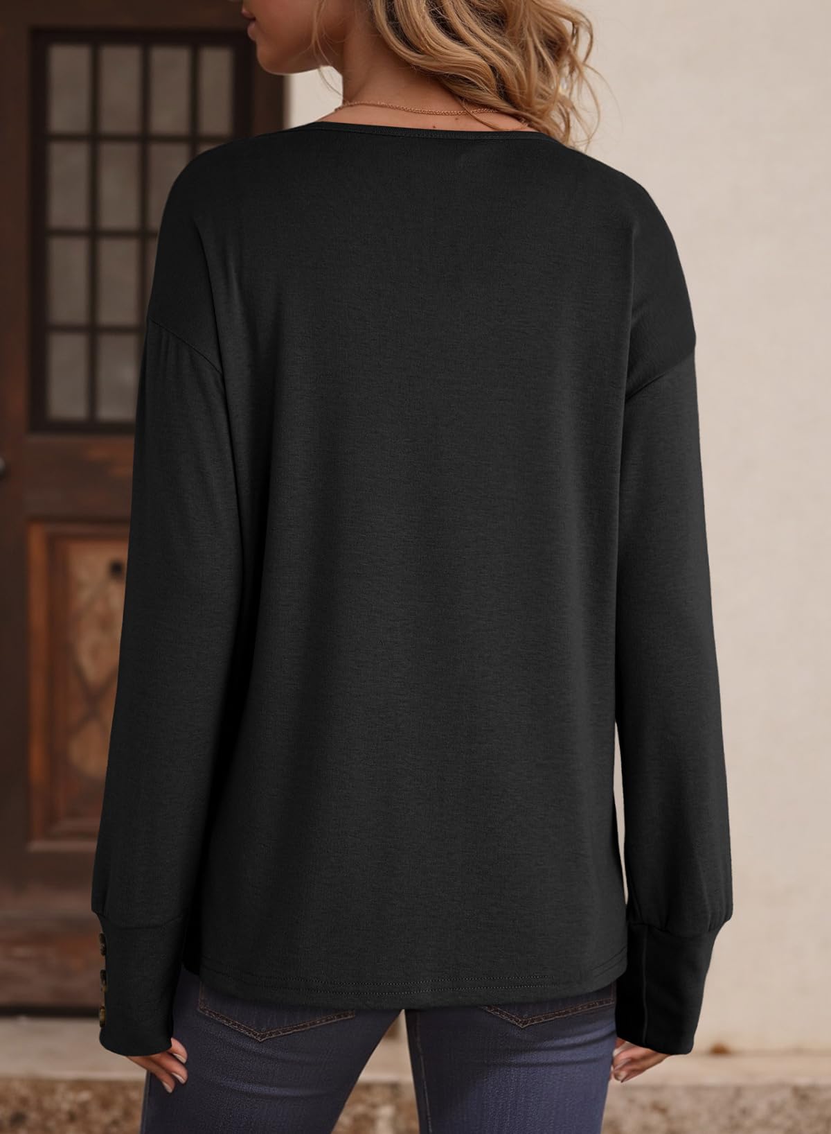 Women's Casual Long Sleeve V Neck Pullover Shirts