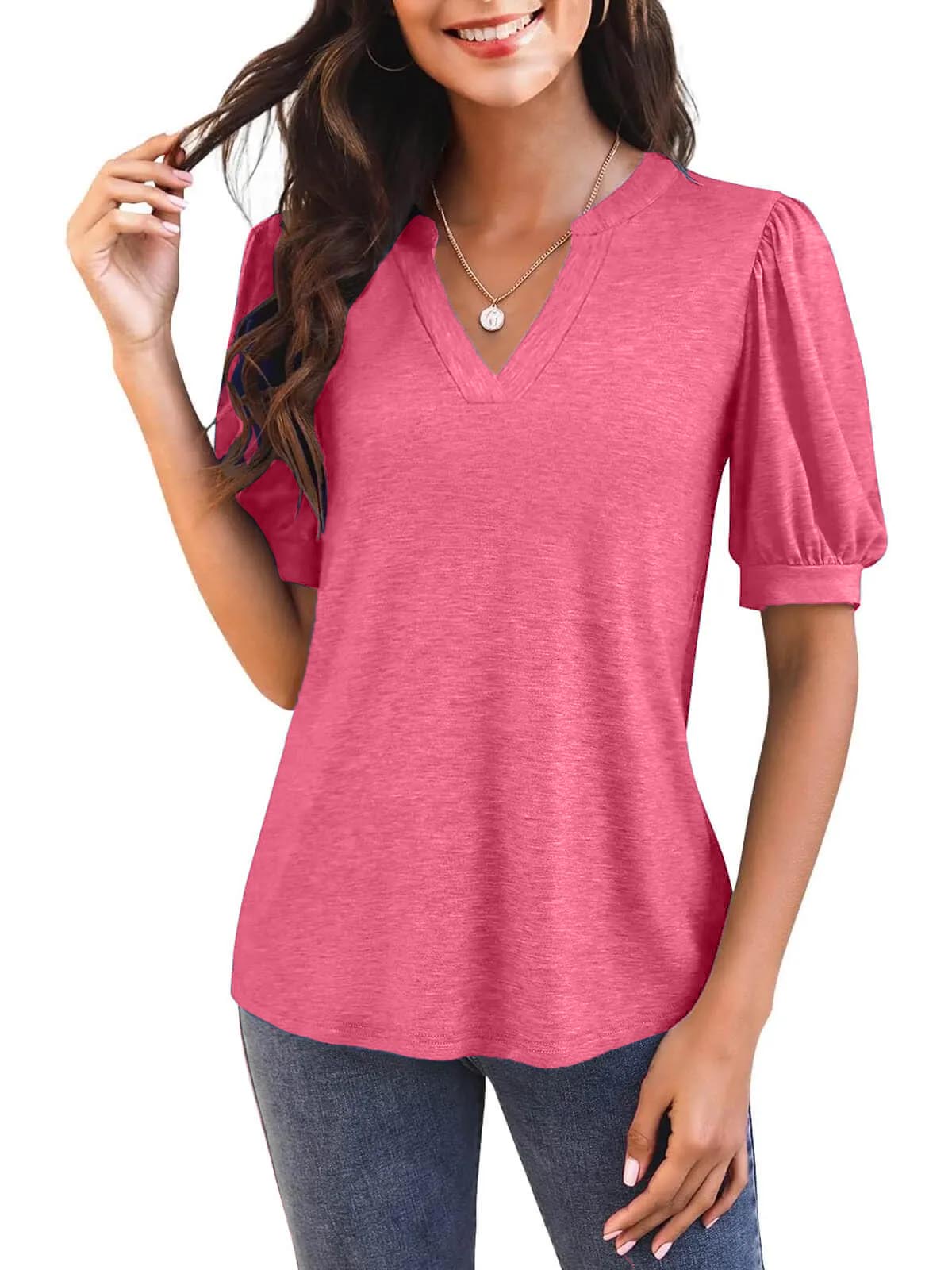 2025 New Women's V Neck Puff Sleeve Loose Dressy Blouses(buy 3 free shipping!!!)