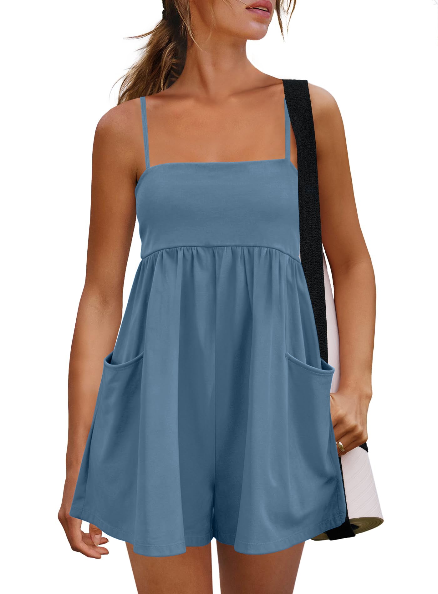 Women's Summer Sleeveless Strappy Athletic Romper-with Pocket
