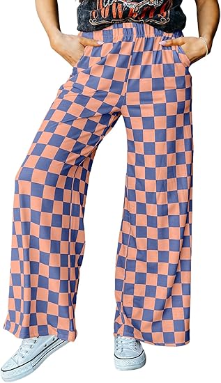 Women's Cute Casual Plaid Pants Loose Wide Leg Pants with Pockets(BUY 2 FREE SHIPPING)