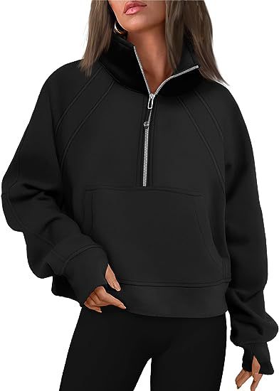 Womens Sweatshirts Half Zip Pullover Fleece Quarter Zipper Hoodies Thumb Hole