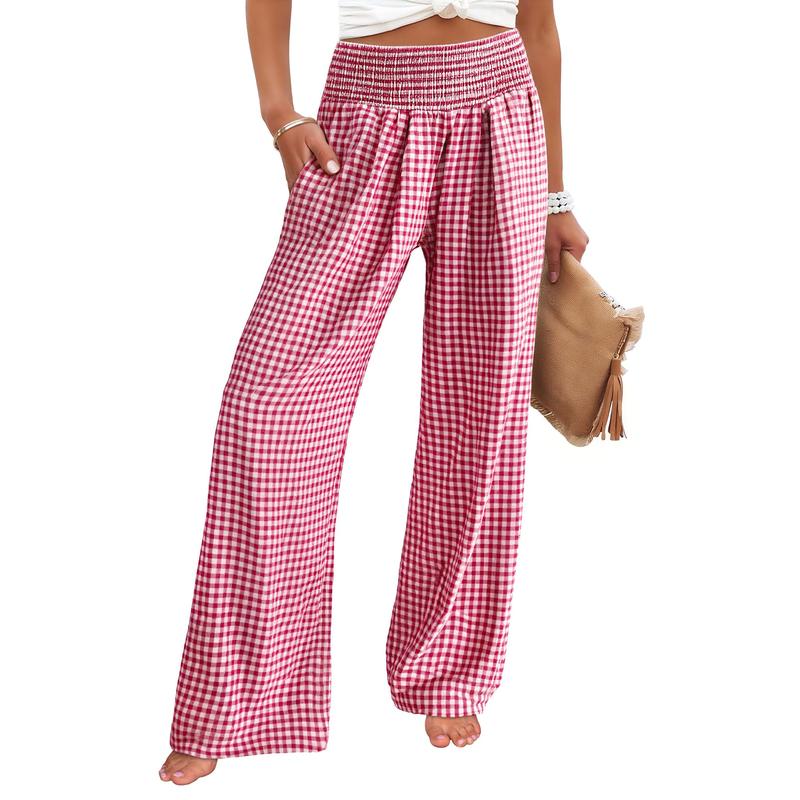 Womens Gingham Palazzo High Waisted Pants