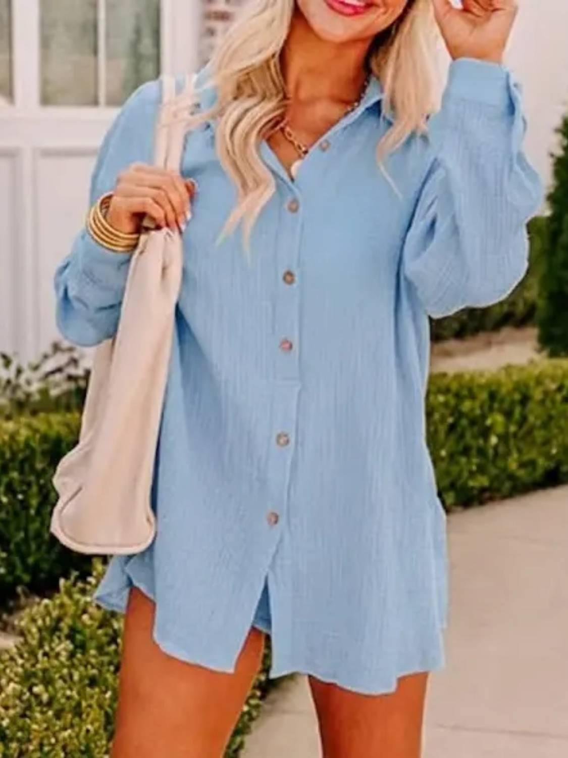Women's Oversized Long Sleeve Gauze Shirt & Shorts Set 