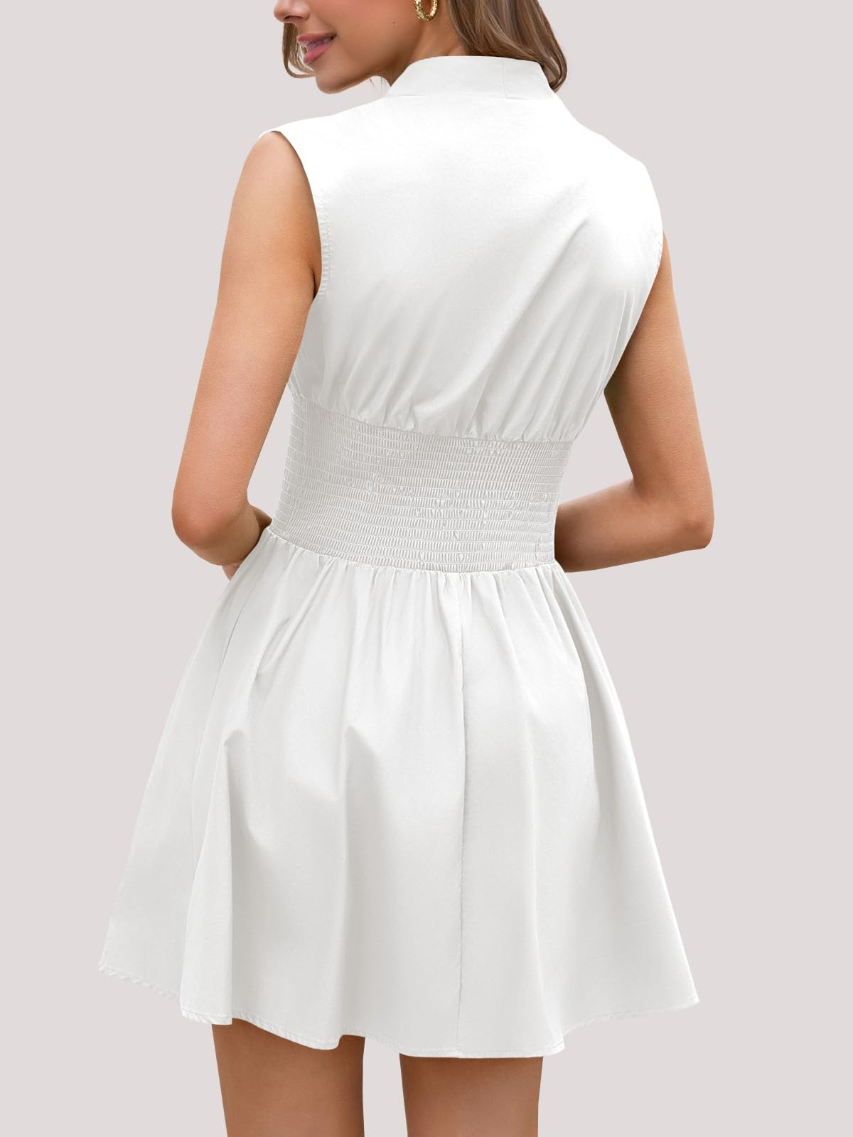 Women's Sleeveless Casual Zip Front V Neck Dress with Pockets