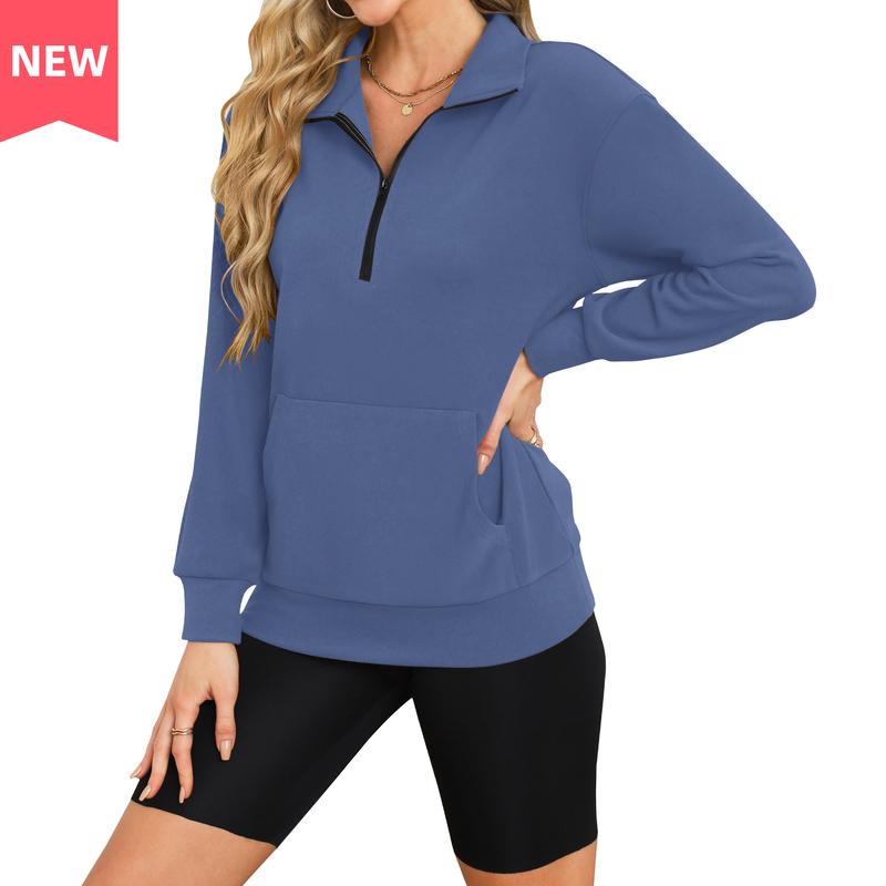 Women's Half Zip Long sleeve Oversized Sweatshirt with Kangaroo Pocket